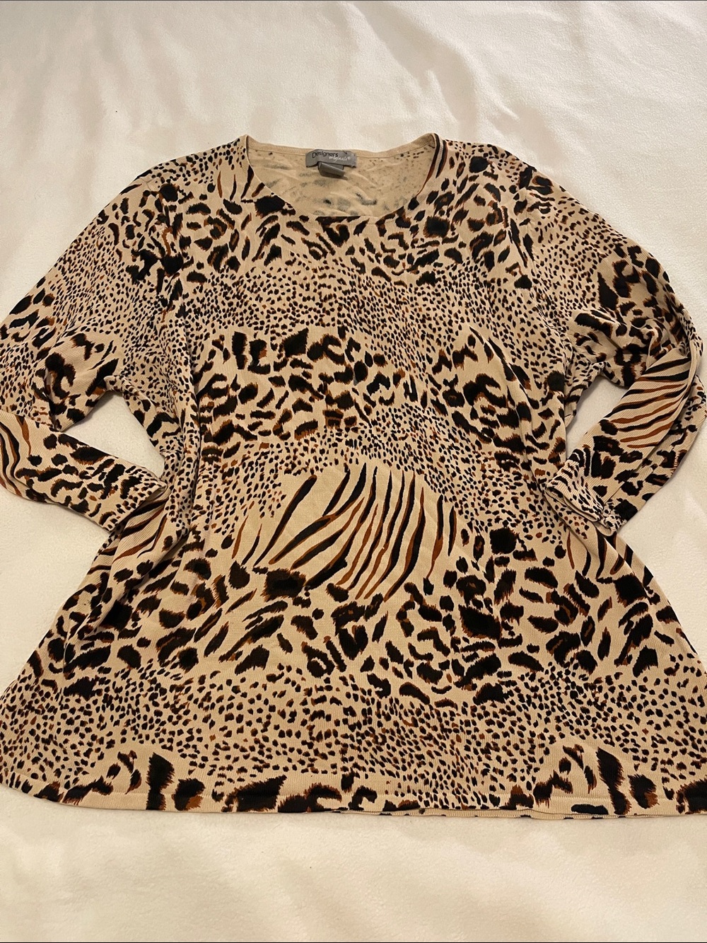 Designers Originals Animal-Print Long Sleeve Tunic Top - Beige/Black/Brown